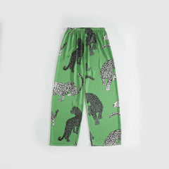 Green Leopard Printed Women's Silk Pajamas