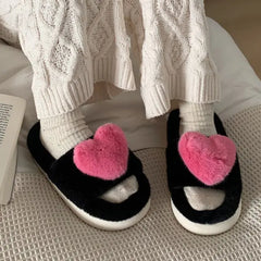 Heart Love Fluffy Fur Slide Slippers