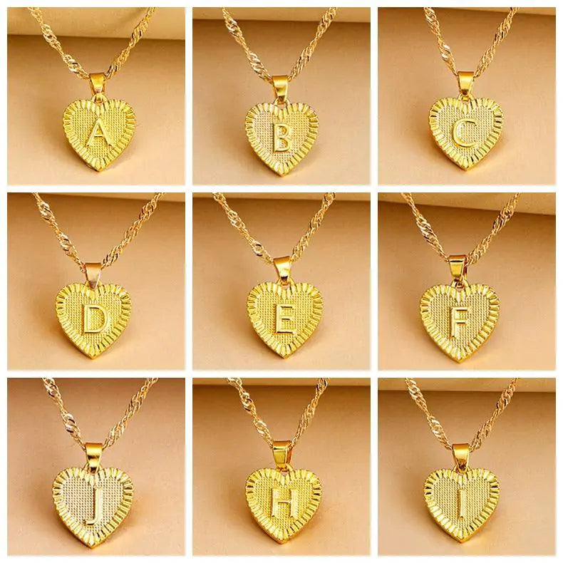 Initial Letter Heart Pendant Necklace