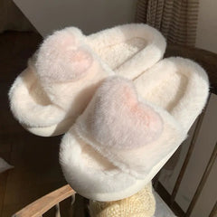 Heart Love Fluffy Fur Slide Slippers