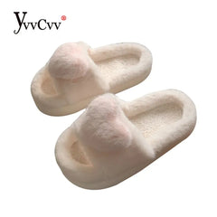 Heart Love Fluffy Fur Slide Slippers