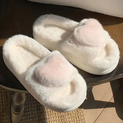 Heart Love Fluffy Fur Slide Slippers