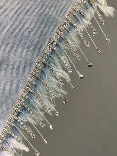 Rhinestone Fringe Tassle Denim Shorts
