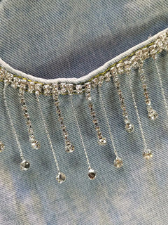 Rhinestone Fringe Tassle Denim Shorts