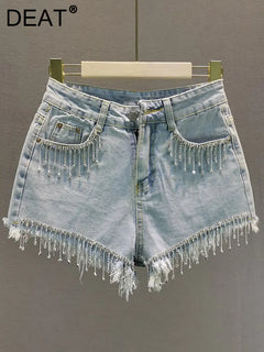 Rhinestone Fringe Tassle Denim Shorts